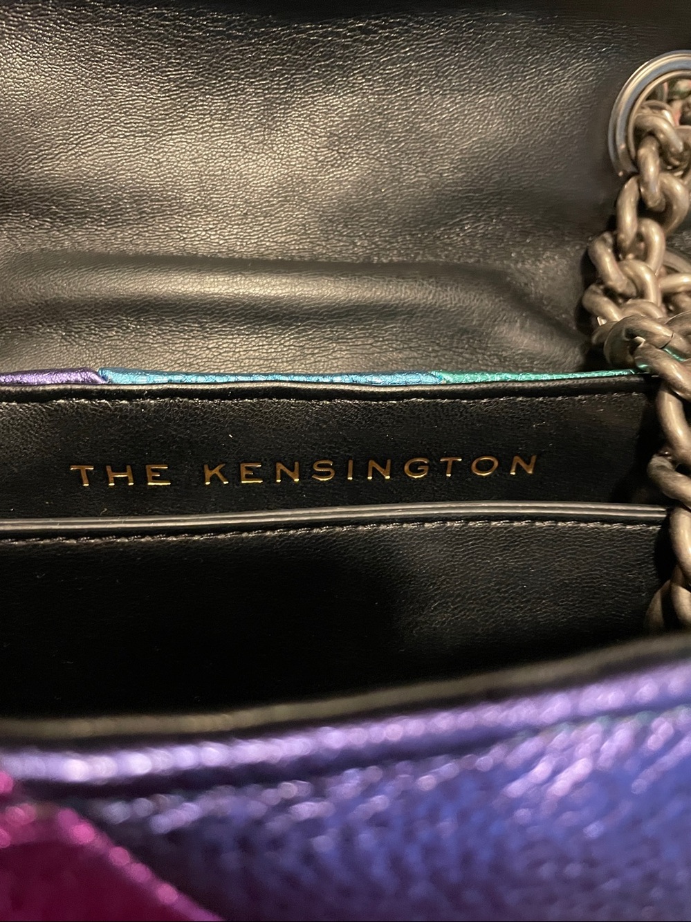 Kurt Geiger Kensington Rainbow Chevron Leather Crossbody Bag with Gunmetal Chain - Picture 2 of 15